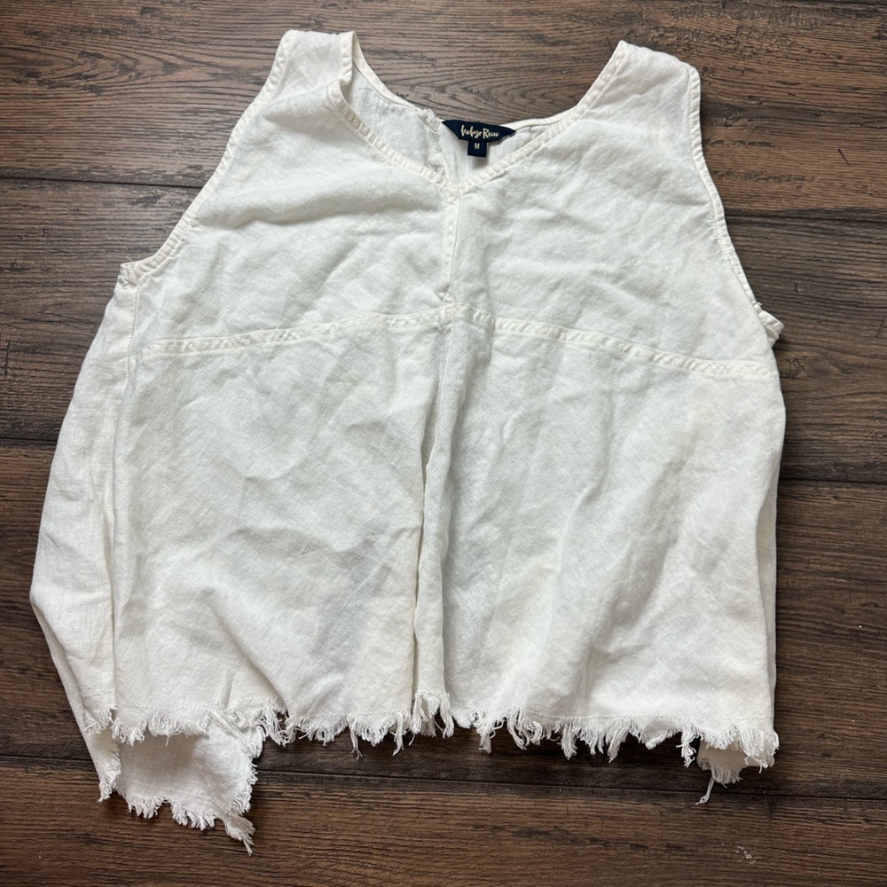 Anthropologie Cream Frayed Hem Tank Top - Picture 2 of 3